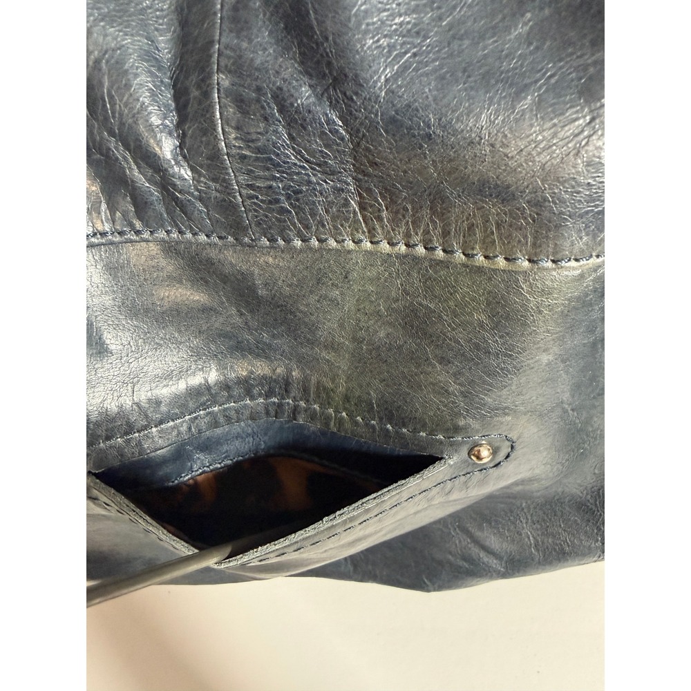 Boho Indie Grunge Navy Blue Leather Studded Hobo Shoulder Bag Large Oversized - Picture 14 of 16